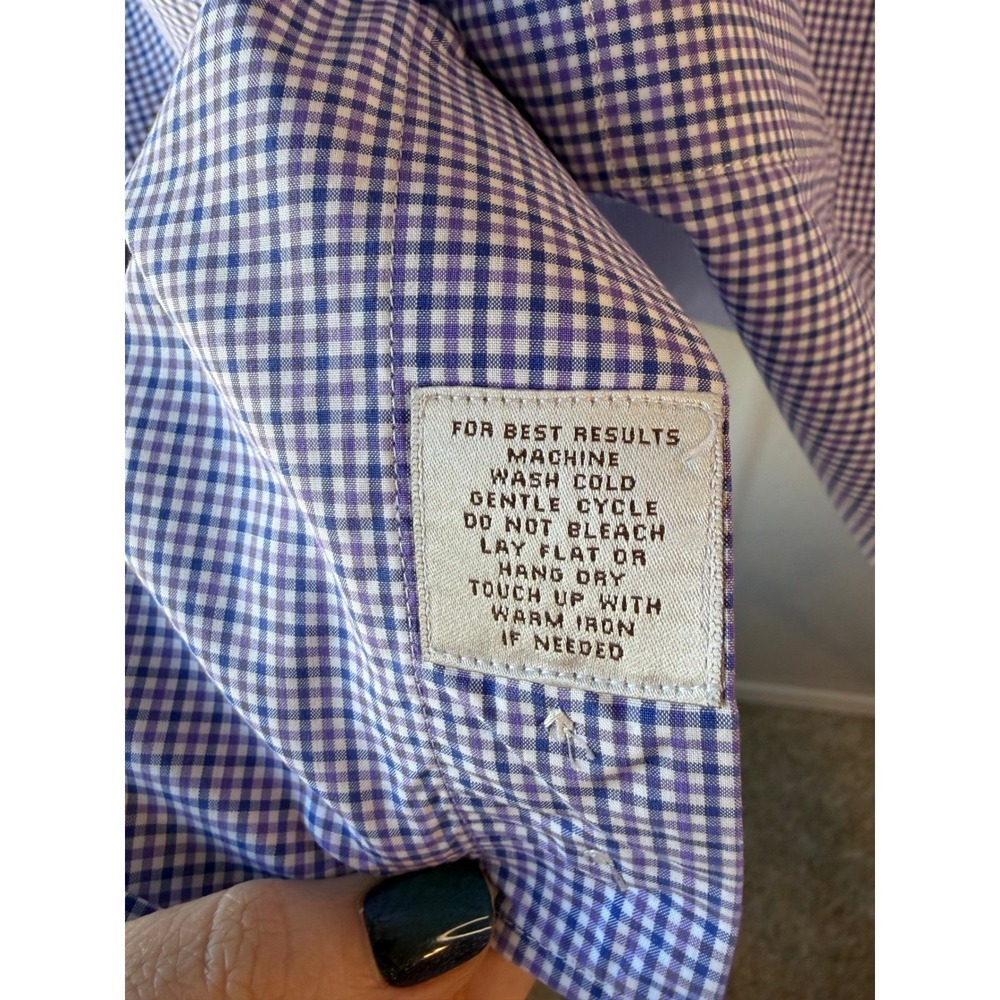 Peter Millar Mens Purple White Gingham Check Button Down Shirt Size 17 43cm L - Picture 6 of 8